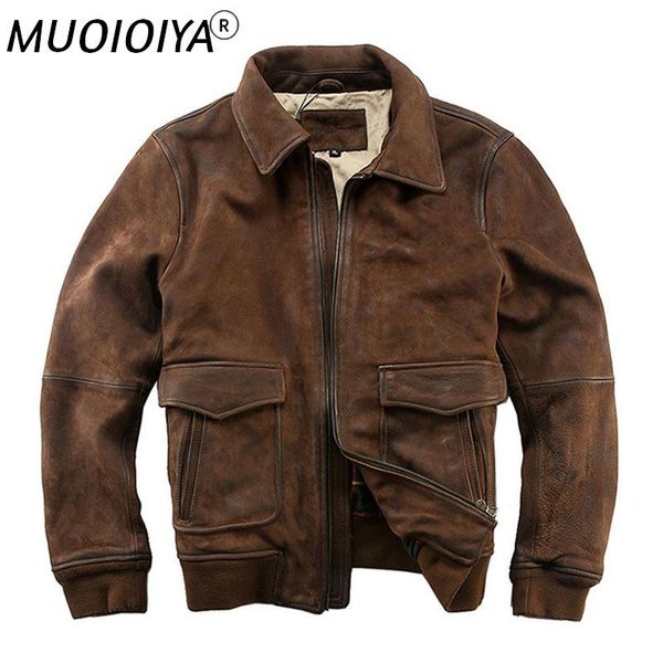 

men's leather & faux 2021 men's cowhide coat jacket flight suit large size 5xl slim motorcycle, Black