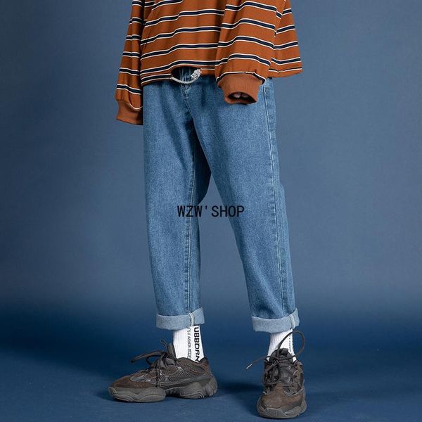 

men's jeans 2021 streetwear blue men loose korean fashions male straight denim
