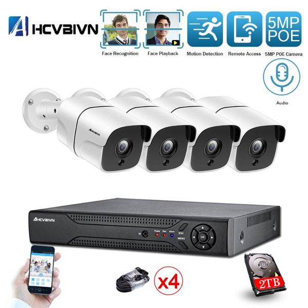 

h.265 4ch super hd 5mp poe smart camera kit system audio ai face-recording detection outdoor waterproof video wireless kits