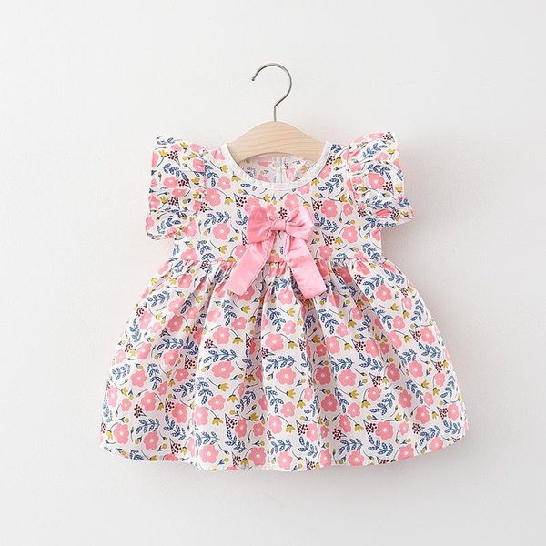 

baby girls print dress with bow summer 2021 girl's dresses, Red;yellow