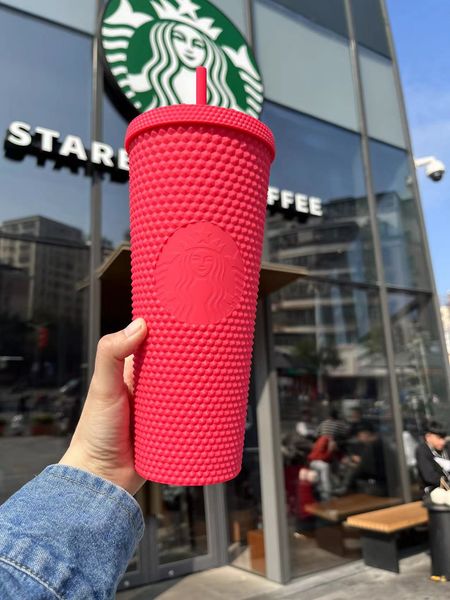 

2021 starbucks studded cup tumblers 710ml watermelon red plastic mugs with straw factory supply