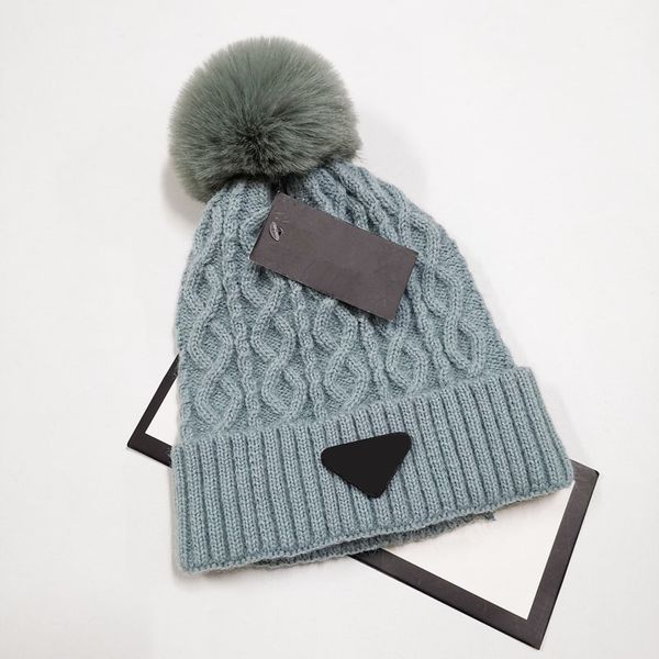 

pom pom women beanie knitted wool hat classical color designer ladies winter keep warm hats 2021, Blue;gray