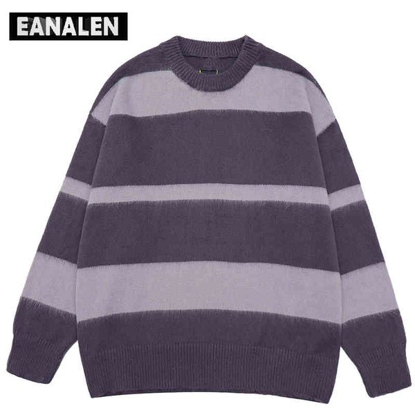 

harajuku vintage stripe sweater men winter oversized fashion popular korean clothing knitted pullover women jumper grandpa ugly, Black