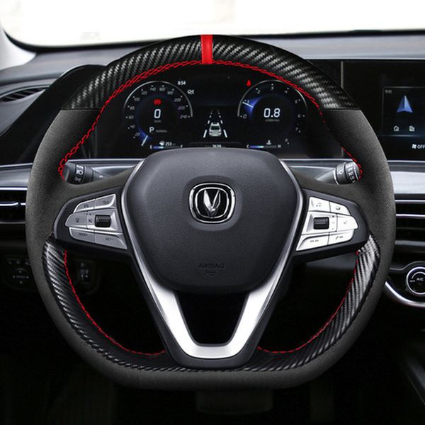 

diy customized leather carbon fiber interior special steering wheel cover for changan eado ruicheng cc cs35 cs55 plus / uni-t car accessorie