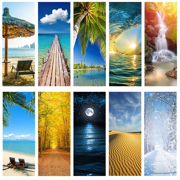 Paisagem Padrão Padrão Papel de parede Praia, Ondas, Pôr do sol Home Decor Gate Poster para Adesivos de Parede na porta 200cm * 77cm 210318