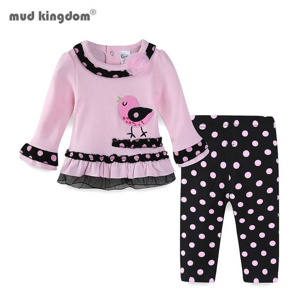 

mudkingdom boutique girls outfits long sleeve cute animals embroidery clothes polka dots children clothing sets 210615, White