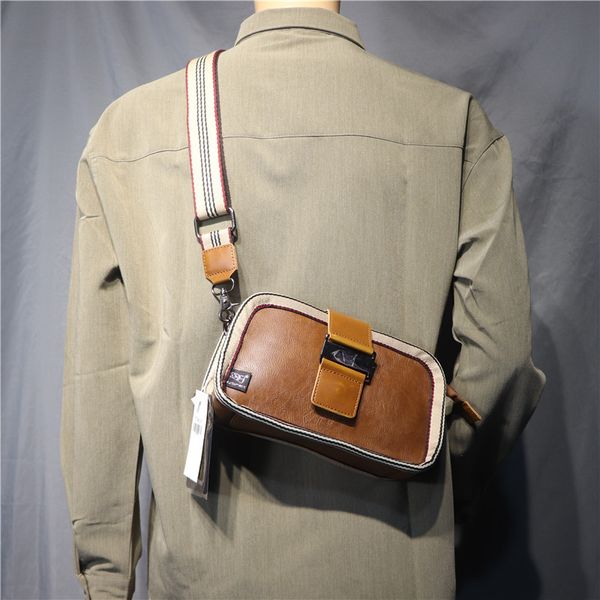 

men's vintage leather box crossbody bag male solid outdoor buckle one shoulder hip-hop bags fashion small cross body