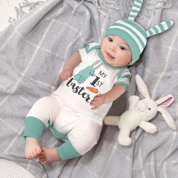 

rompers 3-24months infant baby boys girls easter cartoon printed romper jumpsuit+hat suit boy stripes, Blue