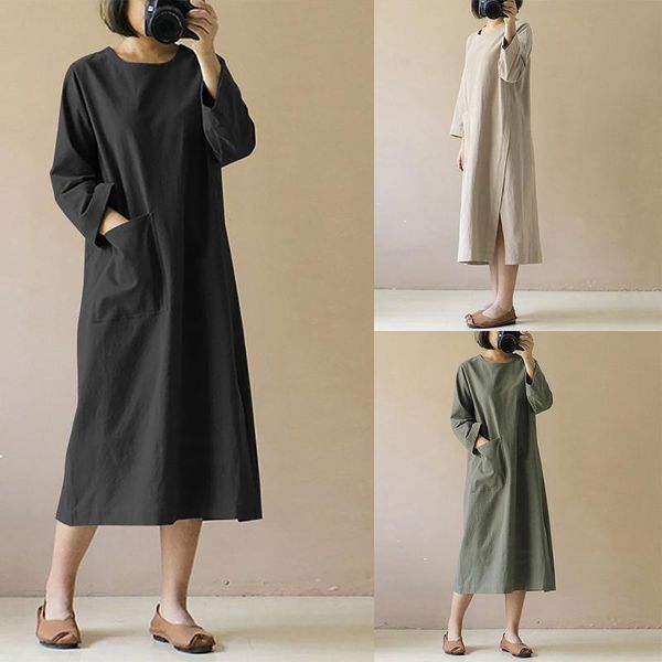 

casual dresses women's literature and art retro long-sleeved dress japanese mori large size solid color, Black;gray