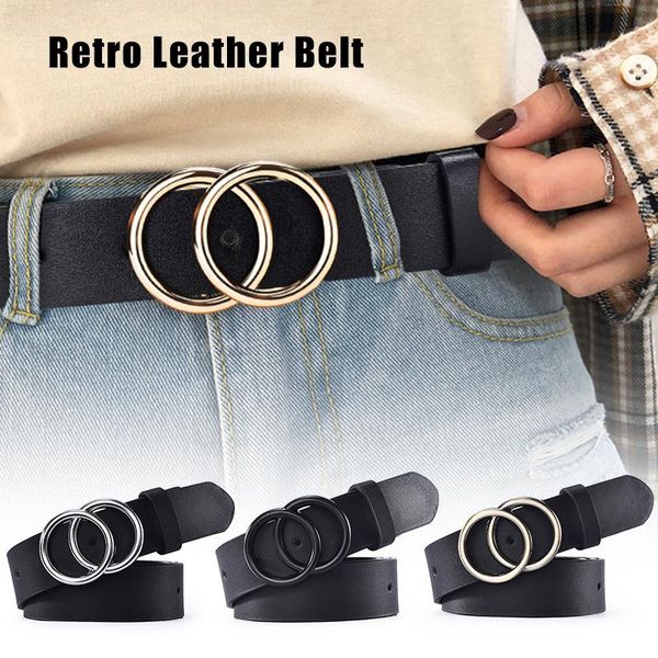 

belts women pu leather belt fashion classic waist with double o-ring buckle black female ceinture femme, Black;brown
