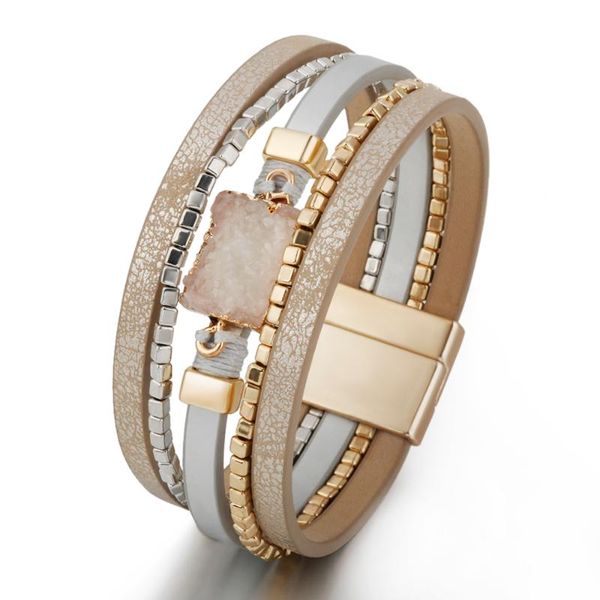 

charm bracelets fashion multi-layer woven ladies bracelet pu leather magnetic buckle 9 jewelry designs beaded girl gifts 2021 style, Golden;silver