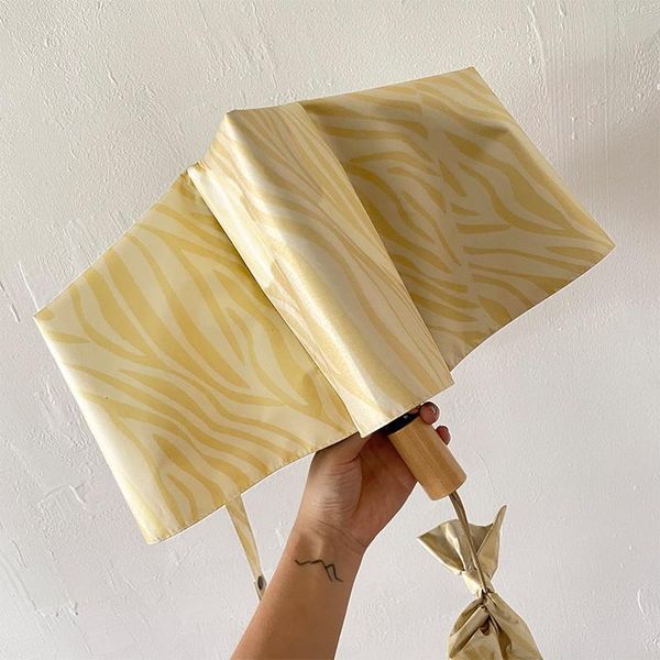 

umbrellas man parasol woman folding umbrella yellow zebra stripes black coating anti-uv female sun rain gear fashion parapluie