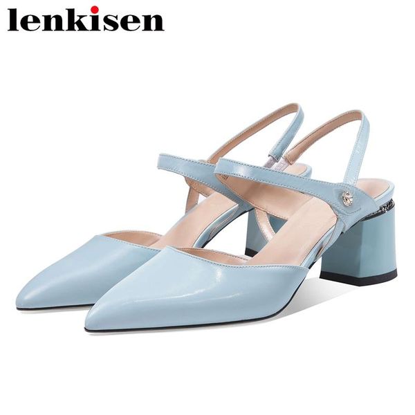 

lenkisen summer breathable cozy shoes genuine leather pointed toe high heels beauty lady elastic band dating sandals women l61, Black