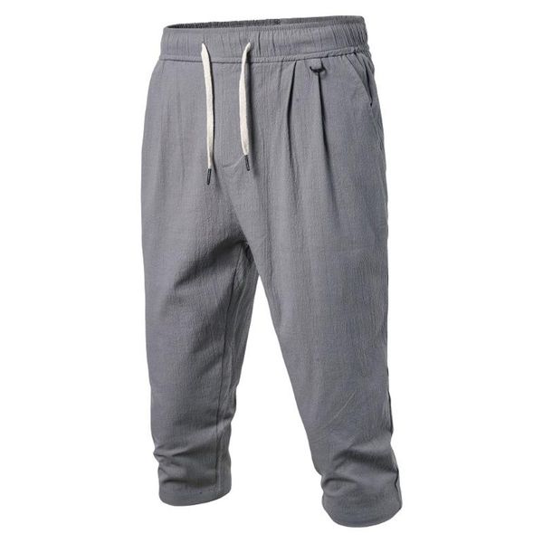 

men's pants men linen summer calf-length cotton joggers harem solid, Black