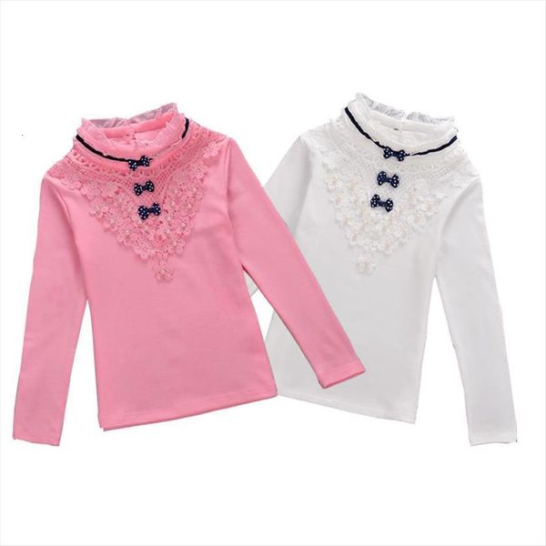 

children clothing girls turtleneck blouse spring autumn bow lace shirt cotton long sleeve sweatshirts school kids clothes, White;black