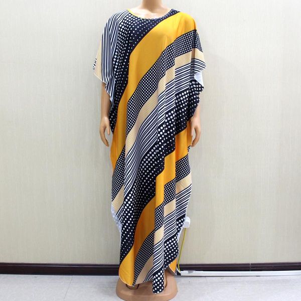 

casual winter african loose colorful dot stripe print women batwing sleeve o neck maxi dresses, Black;gray