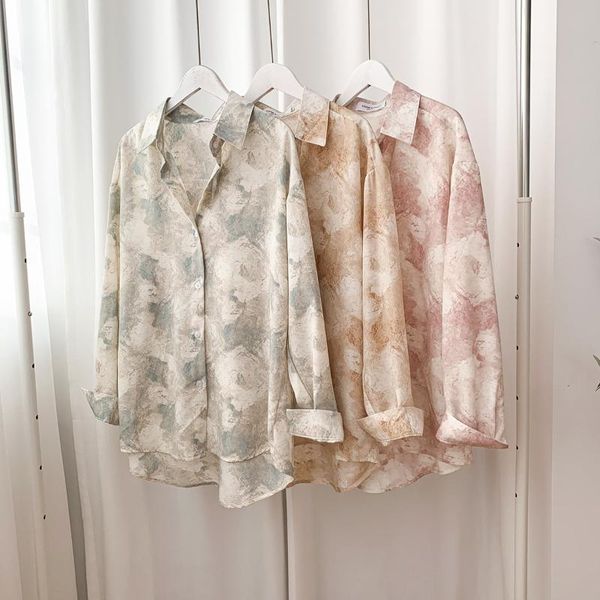 

women's blouses & shirts women vintage blouse fashion spring autumn loose long-sleeved elegant woman pattern print shirt mujer, White