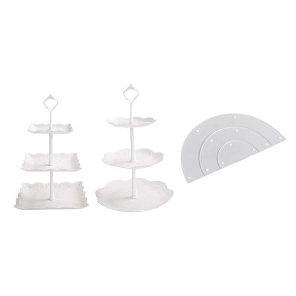 Ferramentas de panificação PASSELY PASSARIA DE 3 TIER ACRYLIC Semicírculo Redonda Cupcake Stand Stand com 2 Conjunto de Bolo Branco