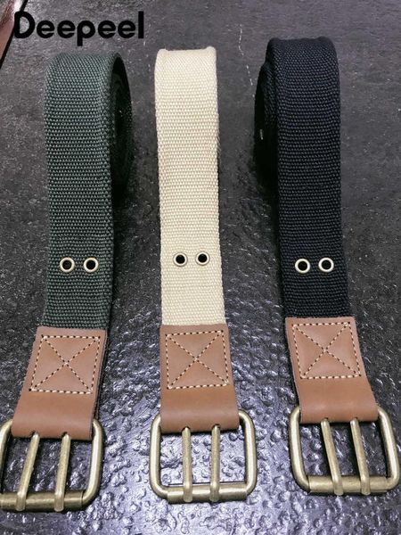 

belts deepeel 1pc 3.8cm*110cm thick canvas belt double row metal pin buckle leisure wide youth jeans decorative yk772, Black;brown