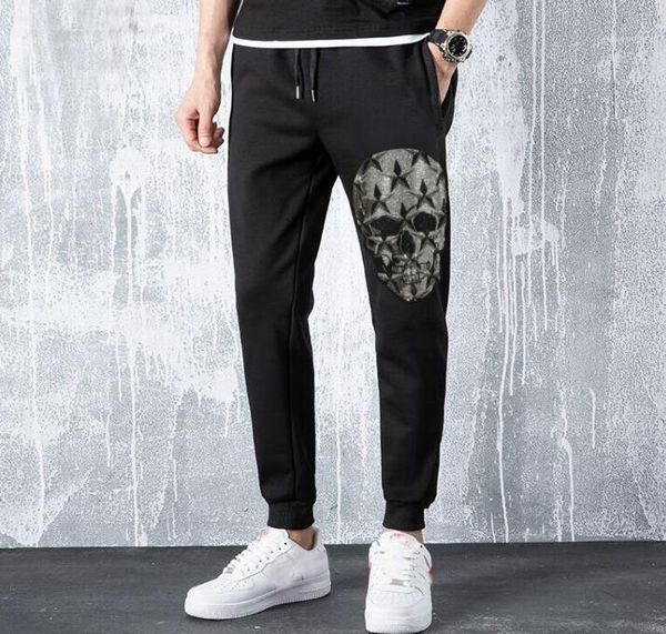 

men's pants autumn winter men sweatpants with rhinestones asina size m-4xl, Black