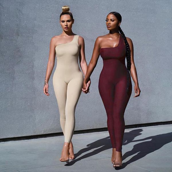 

one shoulder solid skinny casual womens romper fitness sporty bodycon wear outfit elegance jumpsuits, Black;white