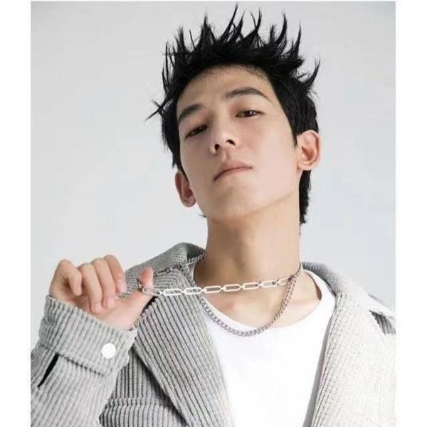 

chains tide brand niche design titanium steel necklace hip-hop personality buckle male and female clavicle chain, Silver
