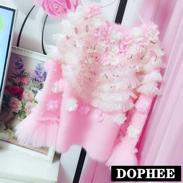 

women's sweaters fashion girl young lady's fairy lace splicing pullover sweater women autumn / winter pink knitwear sweet top, White;black