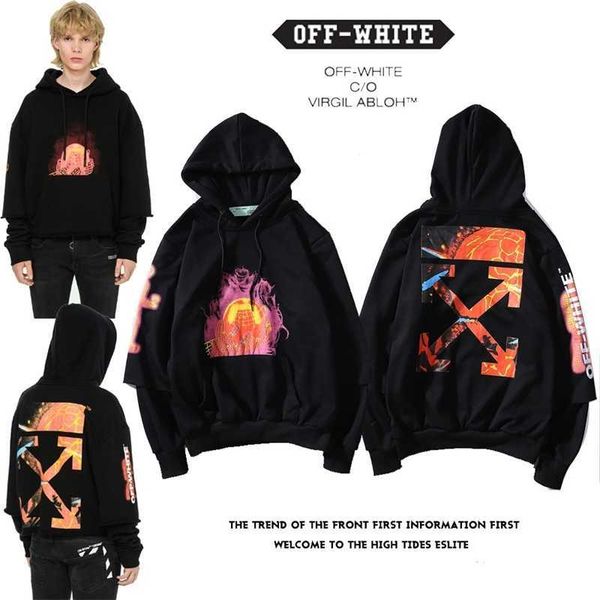 

19ss trendy off Earth arrow print hooded Pullover, Black