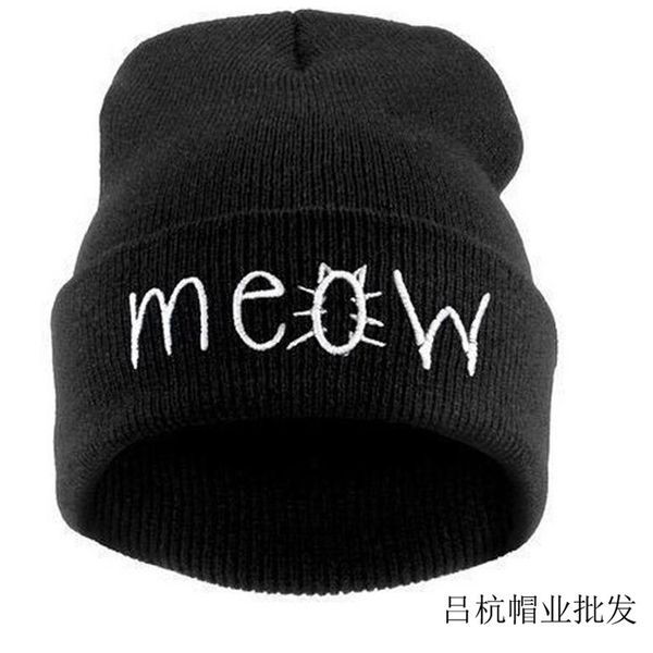 

beanies sale knitted hat meow knitted cat wool hip hop warm pullover, Blue;gray