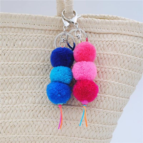 

keychains 1pc gradient color ball pompon keyring charm women bag pendant summer jewelry, Silver