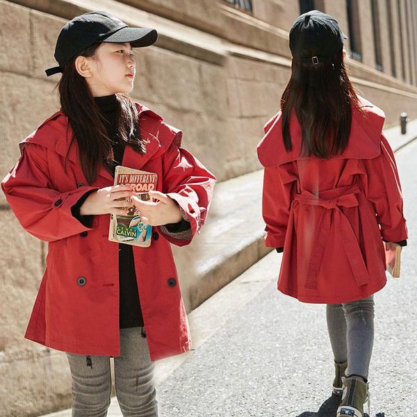

coat girl trench autumn children clothing red turn-down collar windbreaker for girls fashion double breasted winter kids clothes, Blue;gray