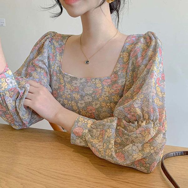 

dress smooth chic sweet little floral was thin square collar collarbone leaks wild flashlight female blouse, Black;gray