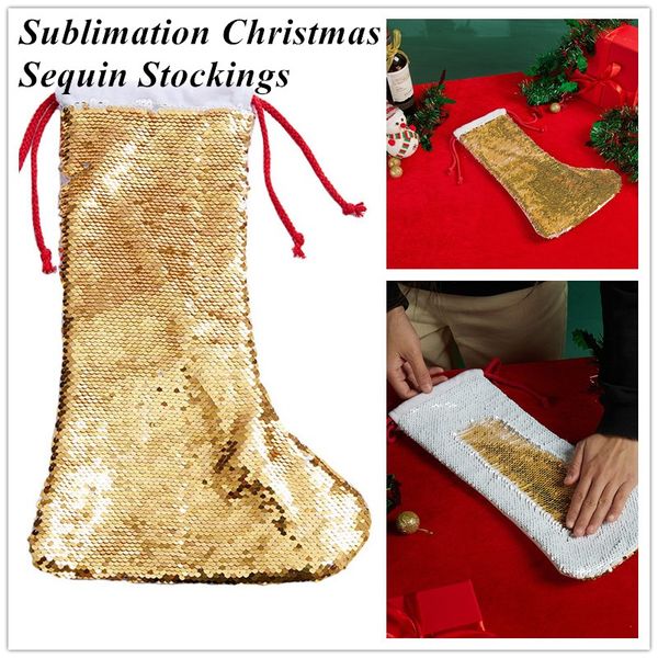 Sublimation Weihnachtsstrümpfe Pailletten Weihnachtssocken Geschenktüte Dekoration Weihnachtsbaum Anhänger Ornament Glitzernde Socken Dekorationen Home Decor