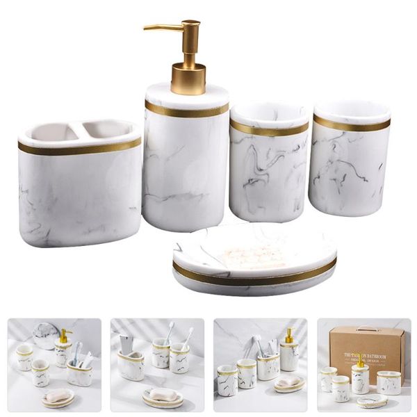 

bath accessory set 5 pcs bathroom brushing cups household liquid pump bottles