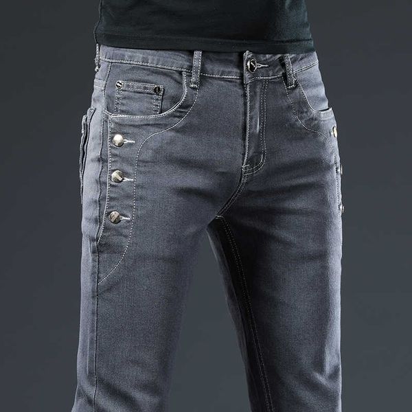 Novos Chegadas Jeans 2021 Primavera Homens Qualidade Casual Masculino Denim Calças Straight Slim Fit Dark Cinzento Calças Calças Yong Homem, 8907 x0621