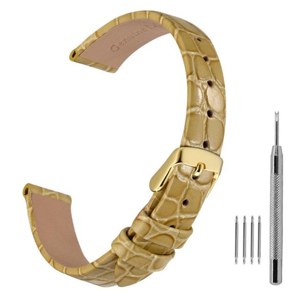 

watch bands anbeer band classic pattern grain leathe strap 10mm-20mm for women, gold buckle, Black;brown