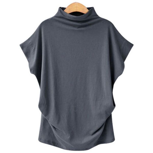 

women's t-shirt 2021 summer women ladies turtleneck plus size short sleeve casual crew neck, White