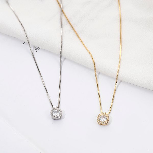 

personality fashion square crystal zircon necklace light luxury temperament clavicle chain simple necklace women, Silver