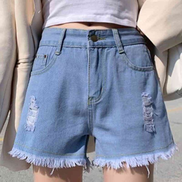 

short jeans femme summer denim shorts women casual high-waisted loose wide-leg korean 210429, White;black