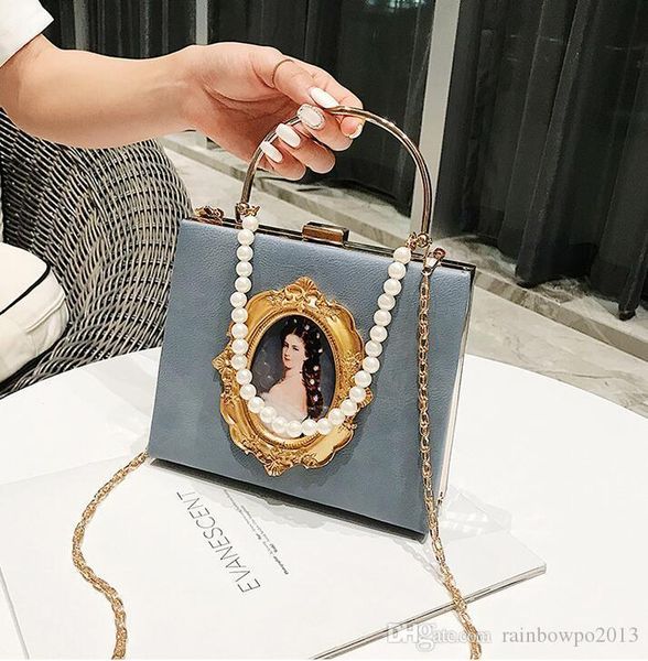 

factory wholesale brand women handbag baroque hard box bag sweet pearl decorative chain bags foreign-style leather portable shoulder handbag