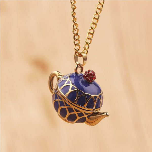 

pendant necklaces 2021 blue teapot necklace set can open tea pot cup elegant charm creative jewelry women gift, Silver