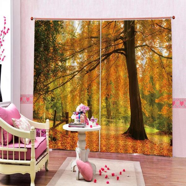 

curtain & drapes golden forest curtains luxury blackout 3d window for living room bedroom customized size decoration