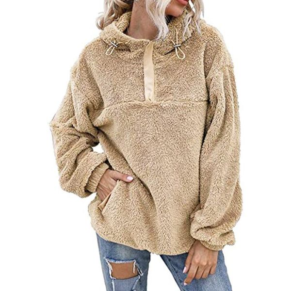 

women's blouses & shirts women hoodies solid color sweatshirt harajuku oversized fleece loose plush coat winter warm female hooded blou, White