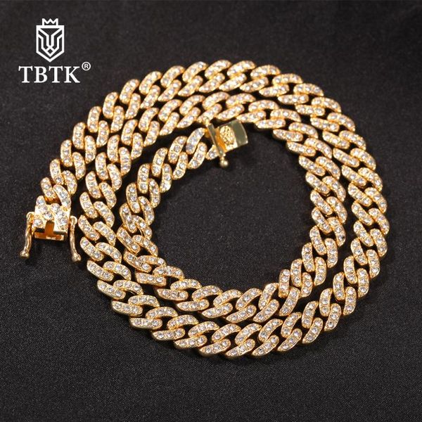

9mm miami cuban link chain necklace men gold iced out rhinestones hiphop fashion punk charms jewelry chains, Silver