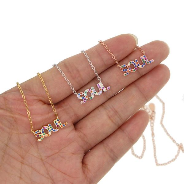 

ize personal word letter pendant necklace micro pave colorful cz soul charm link chain women chokers, Golden;silver