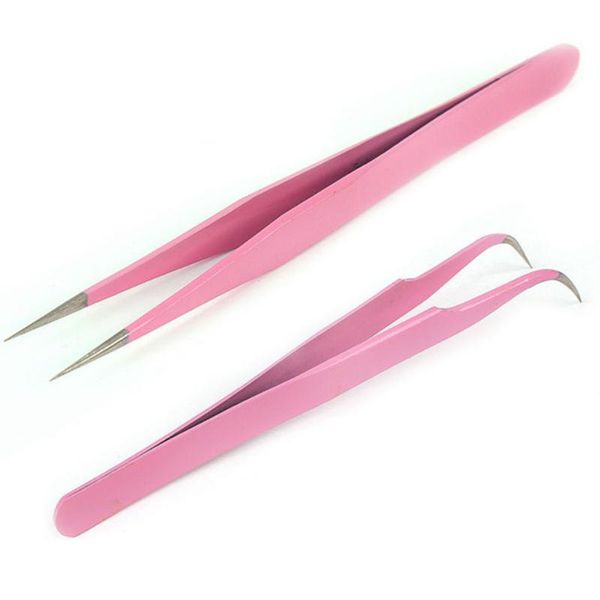 

eyebrow tools & stencils 2pcs straight curved tweezers used in eyelash extension,individual lashes extension pink beauty makeup
