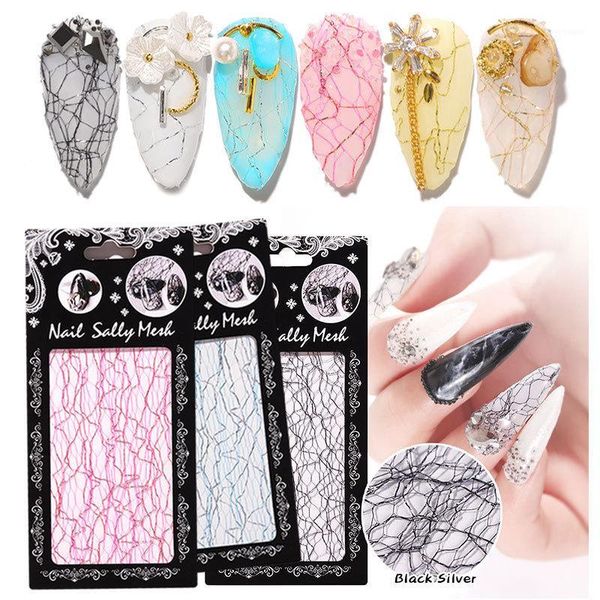 

exquisite 3d grid nail sticker gold and silver mesh wire nailed on nails holographic glue foil art decoration applique1, Silver;gold