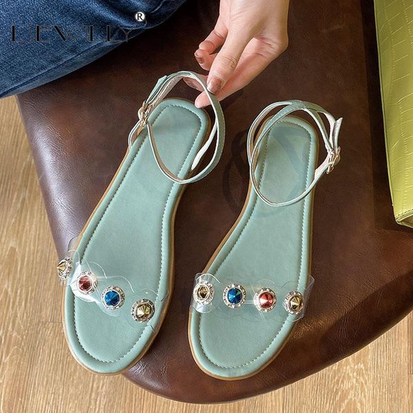 

sandals lsewilly plus size 34-43 microfiber quality women colors rhinestone flat summer shoes female footwear, Black