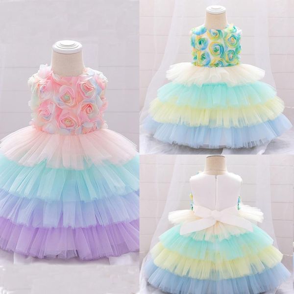 

girl's dresses princess dress evening party wedding birthday tulle tutu baby girl clothes floral layered ball gown, Red;yellow