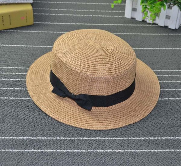 

fashion hawaiian straw hat sun hats beach female casual panama women flat brim bowknot cap girls outdoor, Black;white